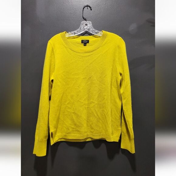 J. CREW Mustard Yellow Cashmere LONG SLEEVE SWEATER JUMPER SZ M Crewneck - Picture 1 of 6